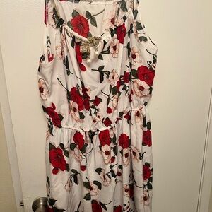 SHEIN White and Red Floral Midi Dress